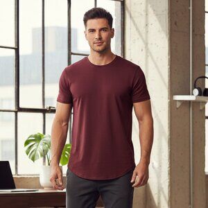 BYLT Drop Cut LUX T Shirt Mens Size M Maroon Short Sleeve Curved Hem Stretch Tee